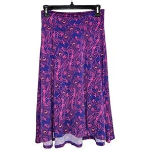 LuLaRoe Skirt Azure Hot Pink Purple Feather Design Size Small Twirl‎ Knee Length